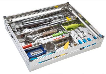 IMPULSE Stainless Steel High Grade Stainless Steel Perforated Sheet Kitchen Cutlery Basket - Fixture for Modular Kitchen (Size : 21 x 20 x 4 Inches) Storage Basket