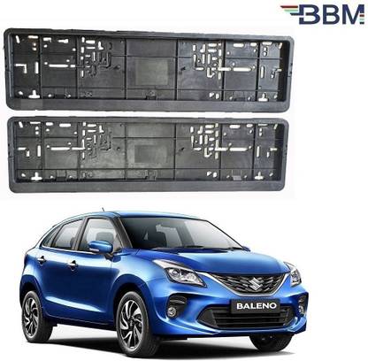 BBM Car Number Plate Plastic Frame Front & Back Side Holder Protector Universal Set of 2 Black Colour Compatible with Maruti Suzuki Nexa Baleno Car Number Plate