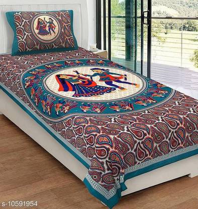 Monik Handicrafts 140 TC Cotton Single Printed Flat Bedsheet