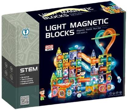 Happy Hues LIGHT MAGNETIC BLOCKS-Magnetic Pipe Building Blocks Set(3D)-Marble Run/ Model Building-STEM Learning & Education Kit- For Kids 3+ years ( 202 Pieces Multicolor)