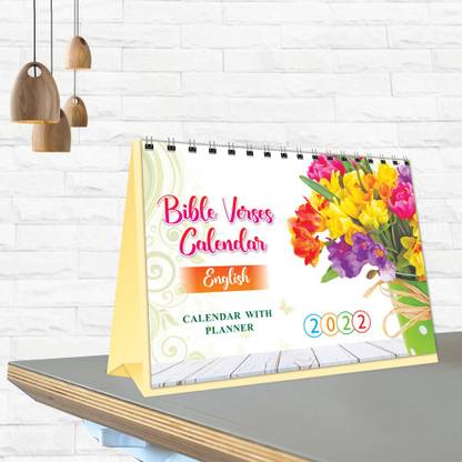 Vivid Print Christian Calendar English Desk Calendar 2022 (B5 10x8") Stand Up table Calendar 2022, Bible Verse table Calendar(English Bible Calendar), Back side planner 12 month with habit Tracker & Scheduler 2022 Table Calendar