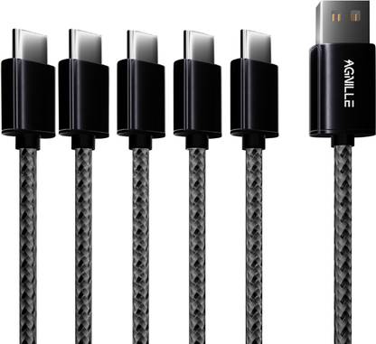 Agnille USB Type C Cable 2 m USB Type-C Braided 3.1A Fast Charging & Data Cable for all C Port Android Device