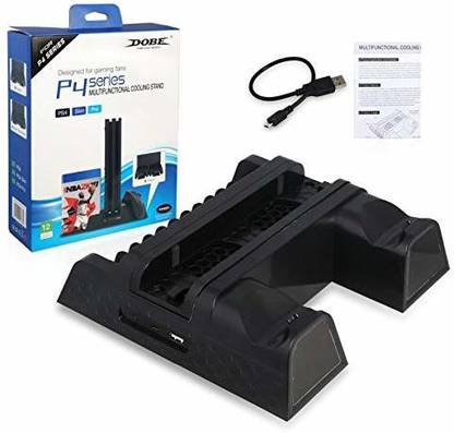 PSS PS4/PS4 Slim/PS4 Pro Multifunctional Vertical Stand Cooling Fan Stand,PS4 Controller Charging Dock Station with 12PCS Games Storage for PS4/PS4 Slim, PS4 Pro Console  Gaming Accessory Kit