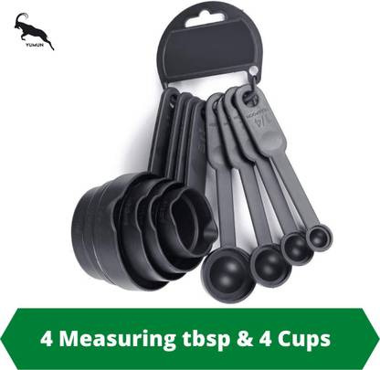 Yumun Measuring Cups and Spoons Set - A Helpful Easy to Read Size Kitchen Product (8 Pieces Set - Black) Measuring Cup Set