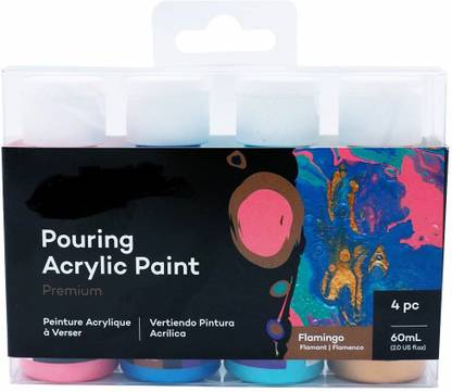 Levin Premium Pouring Acrylic Paint, Flamingo , 4pc Set, (60ml) Bottles, Pre-Mixed Acrylic Paint, Suitable for a Variety of Surfaces Including Stretched Canvas, Wood, MDF and Air Drying Clay