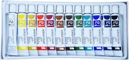 Levin Acrylic Paint Set 12 Colours 12ml, Perfect for Canvas, Wood, Fabric, Leather, Cardboard, Paper, MDF and Crafts