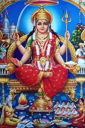 Goddess Santoshi Maa Religious Waterproof Vinyl Sticker Poster || (24 inch X 18 inch) btcan2986-2 Fine Art Print