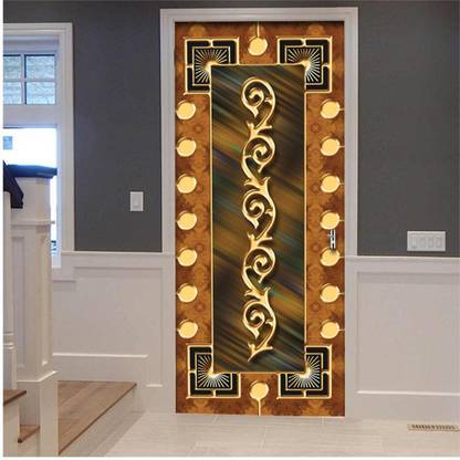 Creative Print Solution 76.2 cm Gold pattern design door stickers for door Self Adhesive Sticker