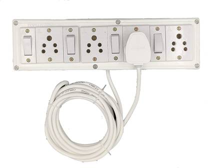 INDRICO Extension Boards of 4 Sockets With 5 Meter Long Cable White 4  Socket Extension Boards