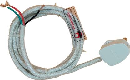 INDRICO 3 Pin Power Cable AC Extension Electric Iron Press Cord 3 Core Copper Heavy Duty Cloth Wire White Pack of 1 (1.5 Meter Cord) 1  Socket Extension Boards