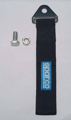 Auto MT Black SPARCO Tow Belt Strap SPARCO Premium Black Universal Front & Rear Tow Strap/Tow Hook Towing Belt (Nylon, 1000 kg Pull Capacity) Front and Rear Mount Towing Hook