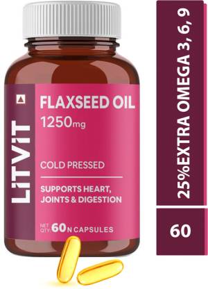 LITVIT Cold Pressed Flaxseed Oil 1250mg Capsules for Hair Growth & Weight Loss