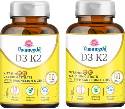 Vaamveda Vitamin D3 K2 Calcium Magnesium Zinc 400 IU Tablets Joint Support Supplement