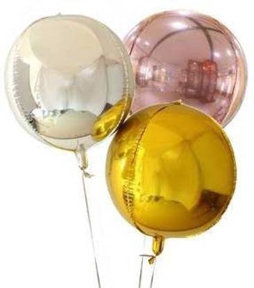 Bash N Splash Solid 4D 18" Silver Gold & Rose Gold Round Foil Balloon Pack Of 3 Balloon