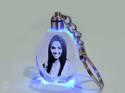 GIFTMART Crystal Personalized 3d Photo Engraved Multicolor Led Light Oval Shape Key Chain Key Chain