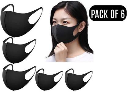 arqan Reusable,Breathable,Flexible Fit Polyurethane Face mask For Men & Women Fit for Walking,Running,Cycling,Driving etc...(Pack of 6 Black) Cloth Mask