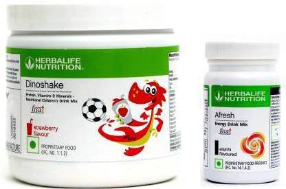 Herbalife Nutrition Dinoshake Strawberry flavour 200 gm and Afresh Energy Drink Mix Elaichi 50 gm Plant-Based Protein