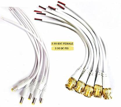 99Gems Combo Pack of 5 Pc BNC Connector with Copper Wire Moulded - 18CM and 5Pc DC Power Pigtail Male Cables with 2.1mm Connectors Barrel Jack for Surveillance CCTV Camera 5 BNC + 5 DC PIN COMBO Wire Connector