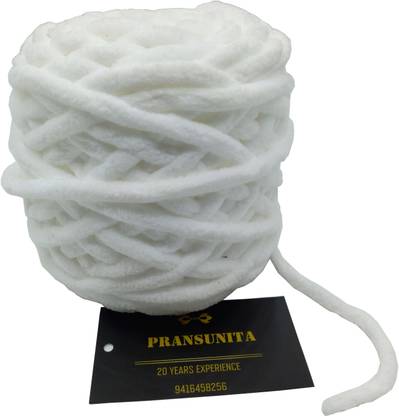 PRANSUNITA Super Thick Fluffy Jumbo Polyester Baby Blanket Chenille Yarn for Knitting, Crochet & Home Decor Projects, Afghans, throw pillows, cushions & blankets. -100 GMS – 6mm thickness – Colour – White