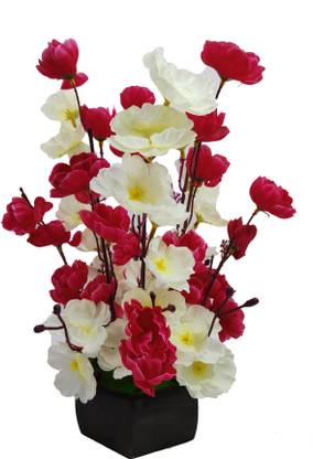 Olive Trees Artificial Cherry Blossom Flowers With Pot For Home Decoration, Office & Gift Pink, White Cherry Blossom Artificial Flower  with Pot