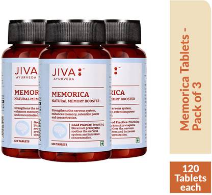 JIVA Memorica Tablets - Enhance Your Memory Naturally - Improves Memory, Retention & Intelligence - 120 Tablets Each - Pack of 3
