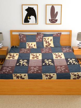 PVCREATIONS Cotton Double Flat 180 TC Floral Bedsheet