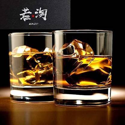 SkyKey (Pack of 6) Glass Made Whiskey Glasses and Scotch Glasses/ Style Glassware /Rum and Bar Glasses Crystal Clear Plain Glass with Round Base - Set of 6 pcs , 300 ml Glass Set Whisky Glass