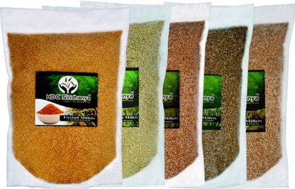 HDC SIRIDHANYA Unpolised & Organic Combo Pack of 5, Browntop, Foxtail, Kodo, Barnyard, and Little Millet [5 kg Total], Organic Farm Produce, High Fibre Millets 1 Kg Each Foxtail Millet