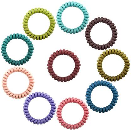 Fameza Spiral Hair Ties, Coil Hair Ties, Phone Cord Hair Ties, Hair Coils Phone Cord Hair Rings Ponytail Holder Coil for Any Kinds of Hair PACK OF 10 Rubber Band