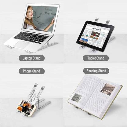 Eva Gadgets Best Stand for Laptop Tablet, Android Phone Laptop Stand Adjustable & Portable Foldable | Suitable for Office Work, Students Online Classes and Study Aluminium Desk Stand Laptop Stand with Adjustable Height Compatible with Universal Laptops