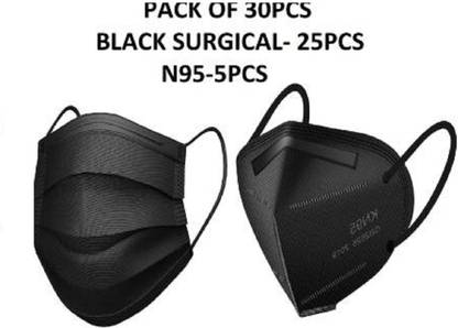 Wellstar Unisex Mask Nose Mask Nonwoven Fabric Surgical Disposable Medical Lab Test Melt Blown Layer N95 Face Mask with Nose Pin with No Valve, Black, 25 Piece Non-Washable, Water Resistant Surgical Mask