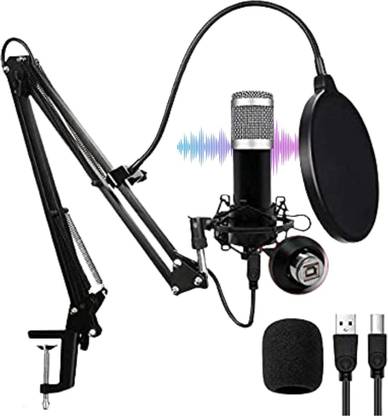 zhizuka Professional USB Condenser Microphone Kit with Adjustable Scissor Arm Stand, Shock Mount, 3.5 mm Audio Jack Converter for Mobile and Computer for Studio Recording (BM800 - USB, Silver) Microphone