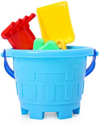 SVE Sand Game Castle Building Plastic Beach Toy Set for Kids Summer Fun Creative Activity Playset & Gardening Tool with Accessories & Bucket-Pack of 5