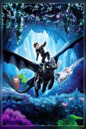 How To Train Your Dragon The Hidden World Hiccup Toothless Light Fury Matte Finish Poster Paper Print