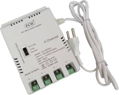 FCW 4 Channel CCTV Power Supply, 12V DC, 5 Amp, 60 Watts Server PSU with 4 SATA Cables