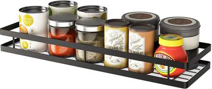Craft Expertise Wall Mounted Pack,Hanging Seasoning Spice Rack Shelf Holder Storage for Kitchen Cabinet - Black-16 Inches Iron Wall Shelf