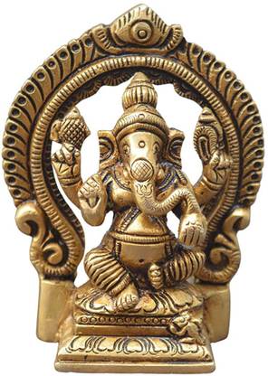 Sudrik Brass Ganesh Idol Murti Statue Yellow, 2.5 x 1.1 x 3.2 Inch (LxWxH) Decorative Showpiece  -  8.12 cm