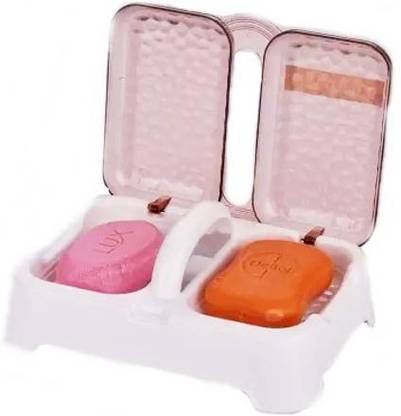 CRAZYGOL 2in1 Soap Dish Drain Soap Dish Tray Holder with Handle & Lid Cover Pack of 1