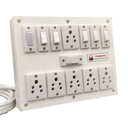 INDRICO Extension Box 6 Sockets and 6 Switches, Fuse with Heavy Duty Cable White (7 Meter) 6  Socket Extension Boards