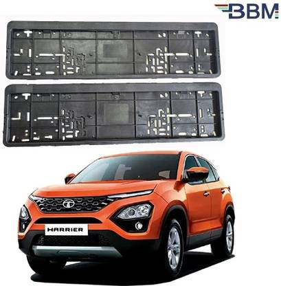 BBM Car Number Plate Plastic Frame Front & Back Side Holder Protector Universal Set of 2 Black Colour Compatible with Tata Harrier Car Number Plate
