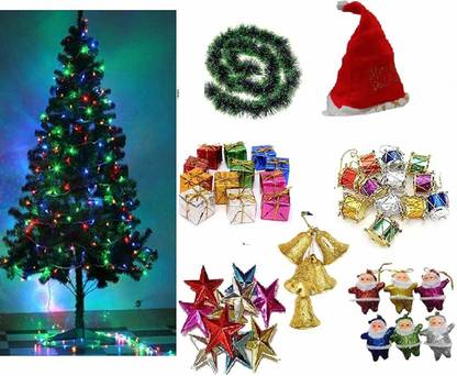 CraftVatika 3 Feet Christmas Xmas Tree with LED Light, 50 Decoration Ornaments, Garland - X-mas Tree Combo for Home Decoration with Props- Christmas Decoration - Christmas Gifts (3) Hanging Ornaments Pack of 50