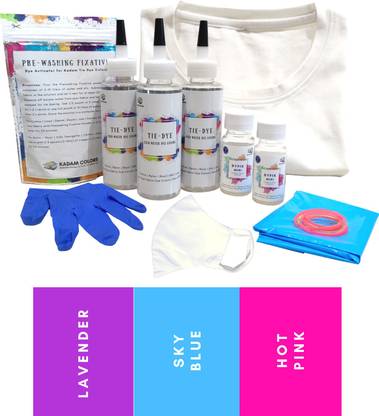 KADAM Tie Dye Kit #7 Orchid with White T-Shirt and Face Mask, 100% Cotton Unisex, 180 GSM T-Shirt, Dye Activator and Color Fixative Included, Cold Fabric Dyeing