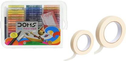 डौम्स Oil Pastel 50 Shades & Single Sided (Pack of 2), 24 mm x 20 mtr Handheld Masking Tape (Manual)