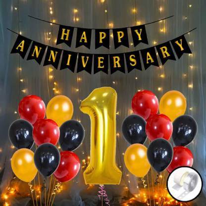 KUDEMOTAK HAPPY ANNIVERSERY BANNER WITH 2 LIGHT/NO1 GOLD COLOUR/30 BALON