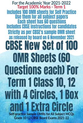 CBSE New Set of 100 OMR Sheets (60 Questions each) For Term 1 Class 10, 12 with 4 Circles, 1 Box and 1 Extra Circle