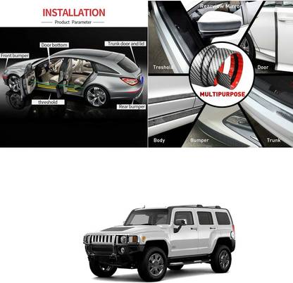 PROEDITION Carbon Fiber Wrap Auto Door Entry Guard Sticker,Anti-Collision Strip, Y66 Matte, Glossy, Chrome GM Hummer H3 Side Garnish