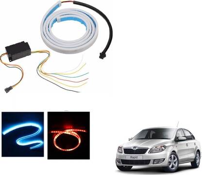AuTO ADDiCT LED Dicky Light Ice Blue & Red DRL Brake with Side Turn Signal & Parking Indication Dicky, Trunk, Boot Strip Light For Skoda Rapid Car Fancy Lights