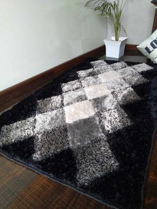 TRENDY KRAFT Black, White Polyester Area Rug