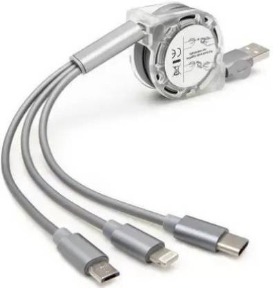 UNIQUE WORLD Micro USB Cable 1.6 m 3in1 Retractable USB Charging Cable Multi-Device Fast Charger U11
