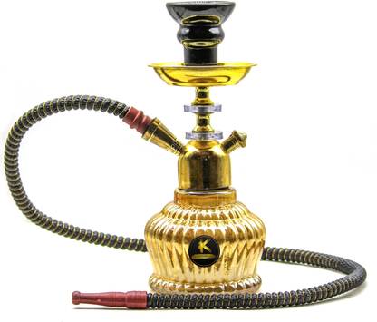 kraftynation Glass Hookah Pot Golden QT with Golden Stem 14 inch Glass Hookah